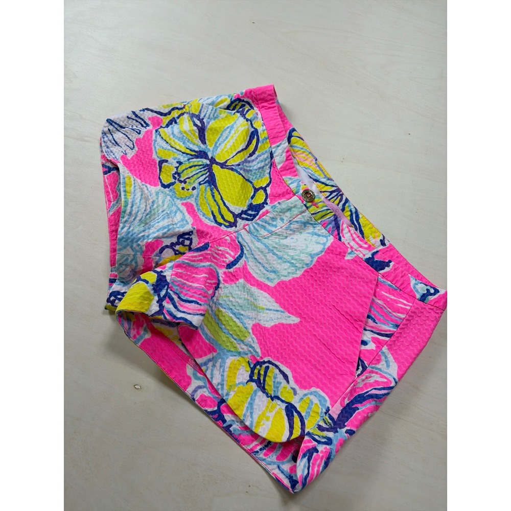 Lilly Pulitzer Callahan Shorts Pink Seersucker Floral Seashell Tropical Size 4